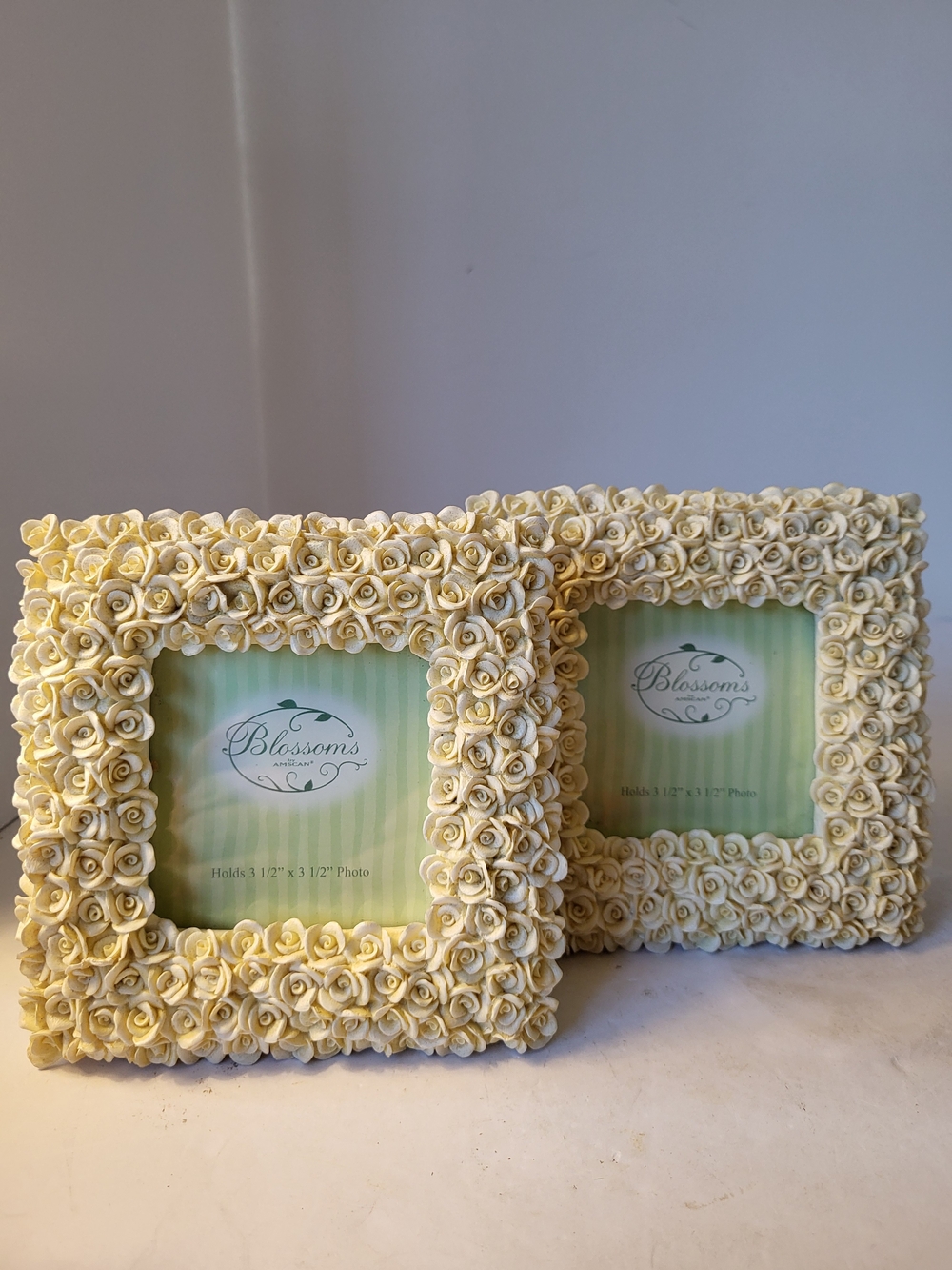 Vintage 1990s Blossoms By Amscan Ivory Rose Decorative Photo Frames - Set of 2